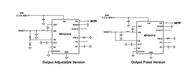 Application Circuit Diagram - Monolithic Power Systems (MPS) MPQ4316 Synchronous Step-Down Converters
